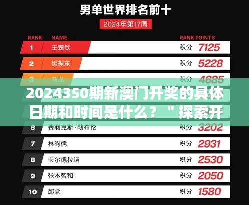 2024350期新澳门开奖的具体日期和时间是什么？＂探索开彩日期与幸运时刻的重要性