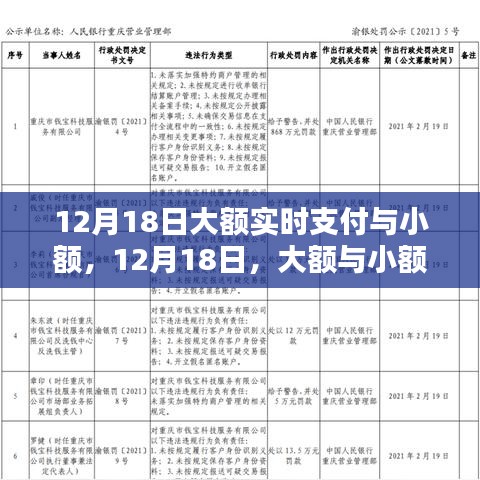 12月18日，大额与小额的温馨支付日实时交易概览