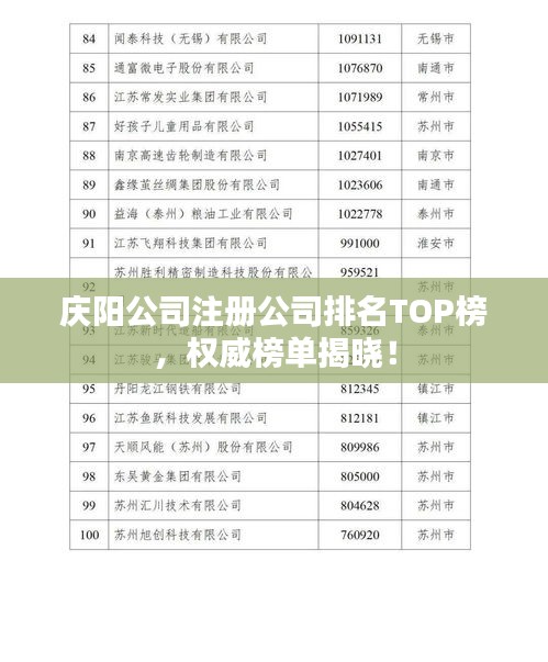庆阳公司注册公司排名TOP榜，权威榜单揭晓！