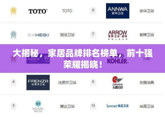 大揭秘，家居品牌排名榜单，前十强荣耀揭晓！