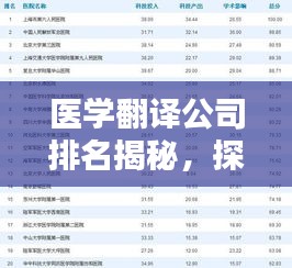 医学翻译公司排名揭秘，探讨其影响力与业界地位