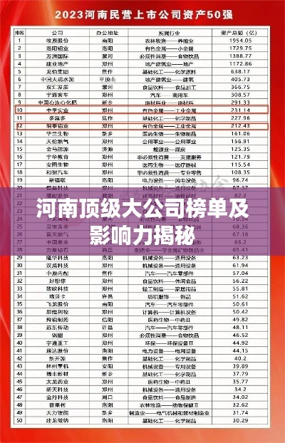河南顶级大公司榜单及影响力揭秘