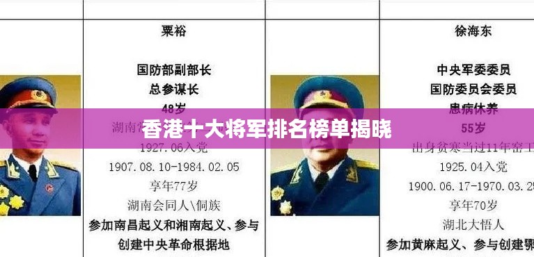 香港十大将军排名榜单揭晓