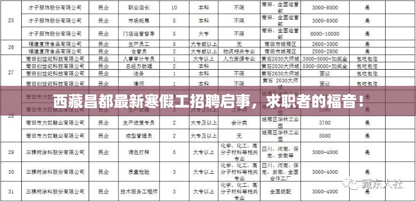 西藏昌都最新寒假工招聘启事，求职者的福音！