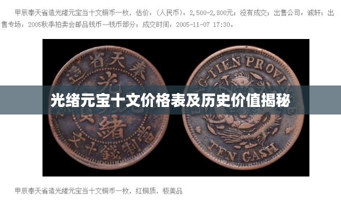 光绪元宝十文价格表及历史价值揭秘